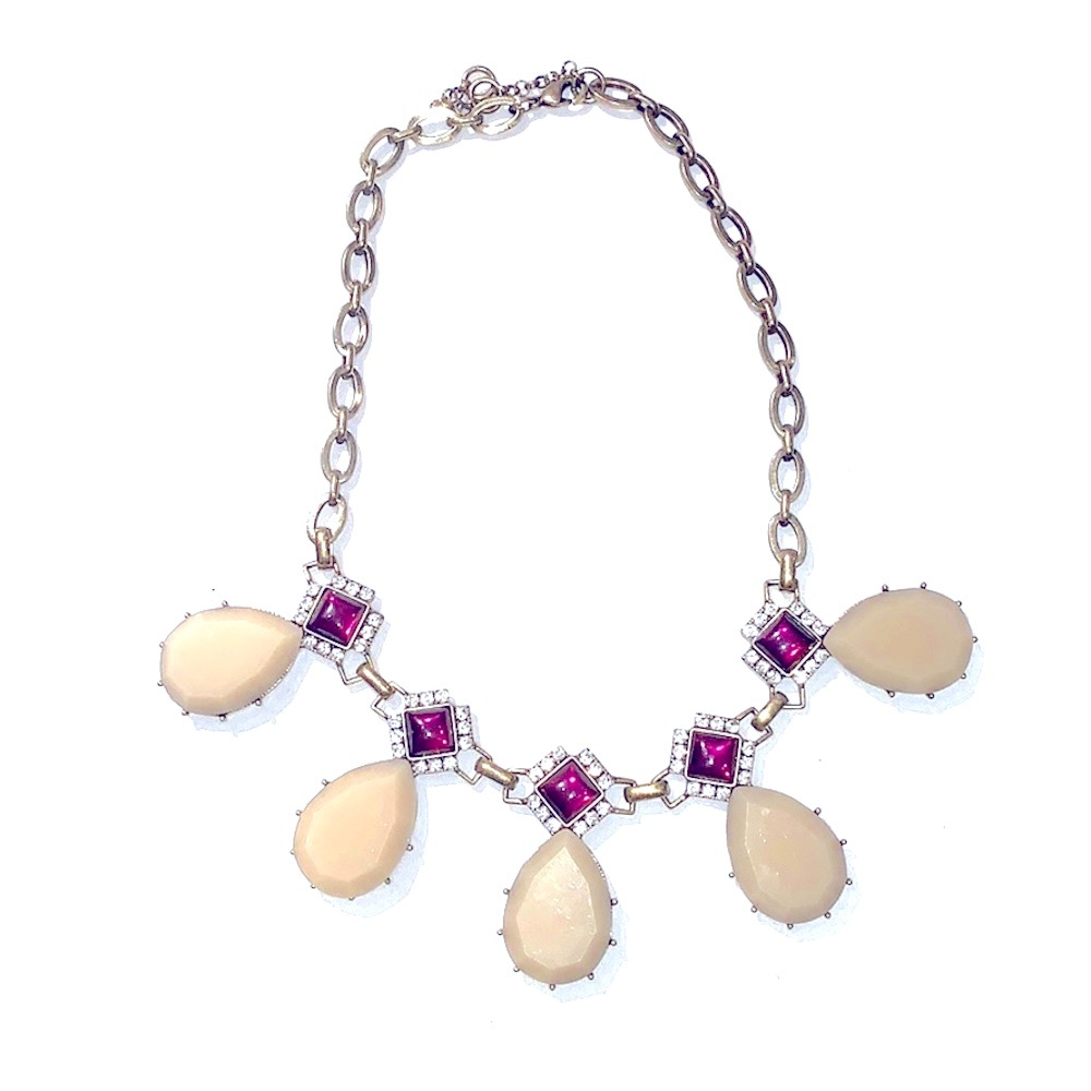 J. Crew Gold with Red and Ivory Stones Dramatic Statement Necklace